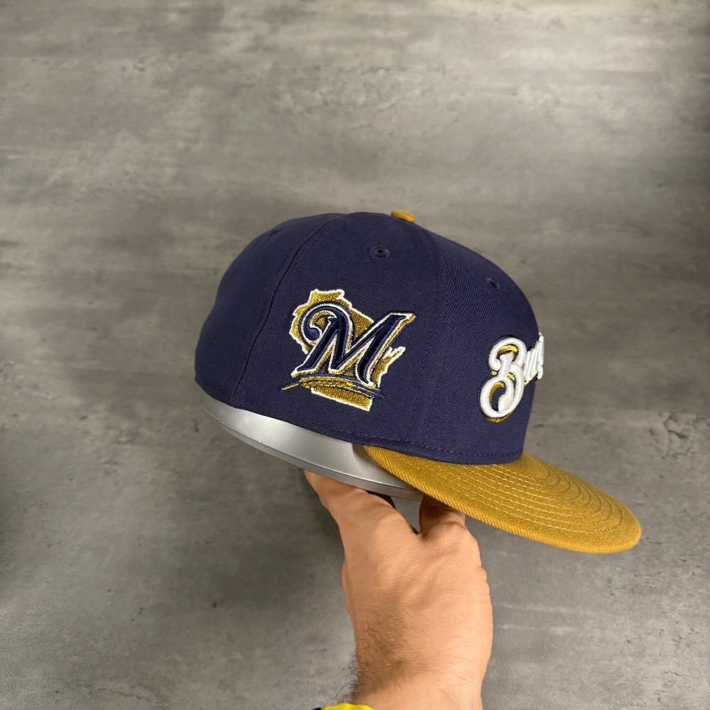 Hat Club Milwaukee Brewers New Era Cap 7 1/4 Beer Pack Navy Gold 2 Tone Patch - Picture 3 of 7